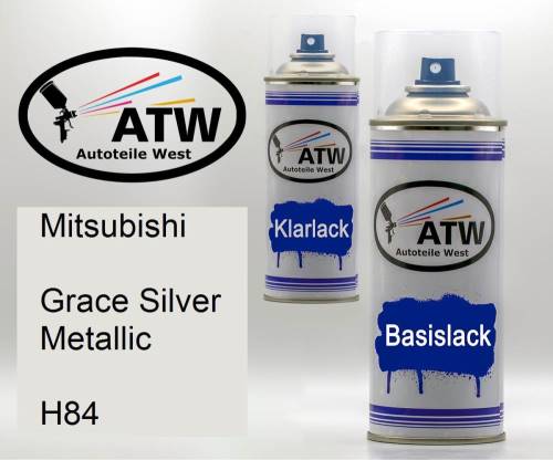 Mitsubishi, Grace Silver Metallic, H84: 400ml Sprühdose + 400ml Klarlack - Set, von ATW Autoteile West.